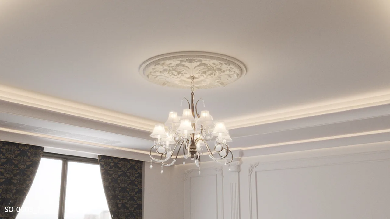 新古典臥房平面燈座裝飾素面天花板，整體空間呈現優雅歐式氛圍。