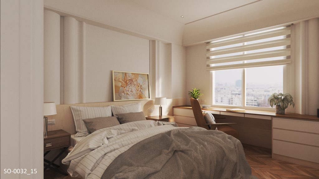 現代風格臥房搭配華槶波浪板、彎弧線板裝修效果圖