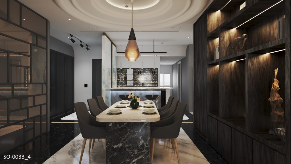 波浪板、弧形線板裝飾微歐式飯廳